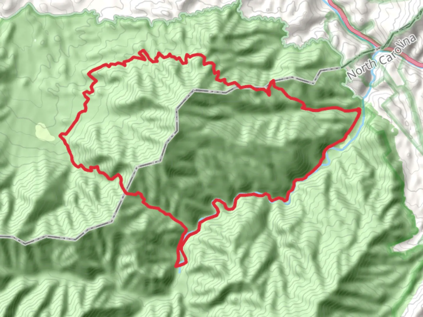 An image depicting the trail Chestnut Branch, Lower Mount Cammerer and Low Gap Loop Trail and its surrounding area.