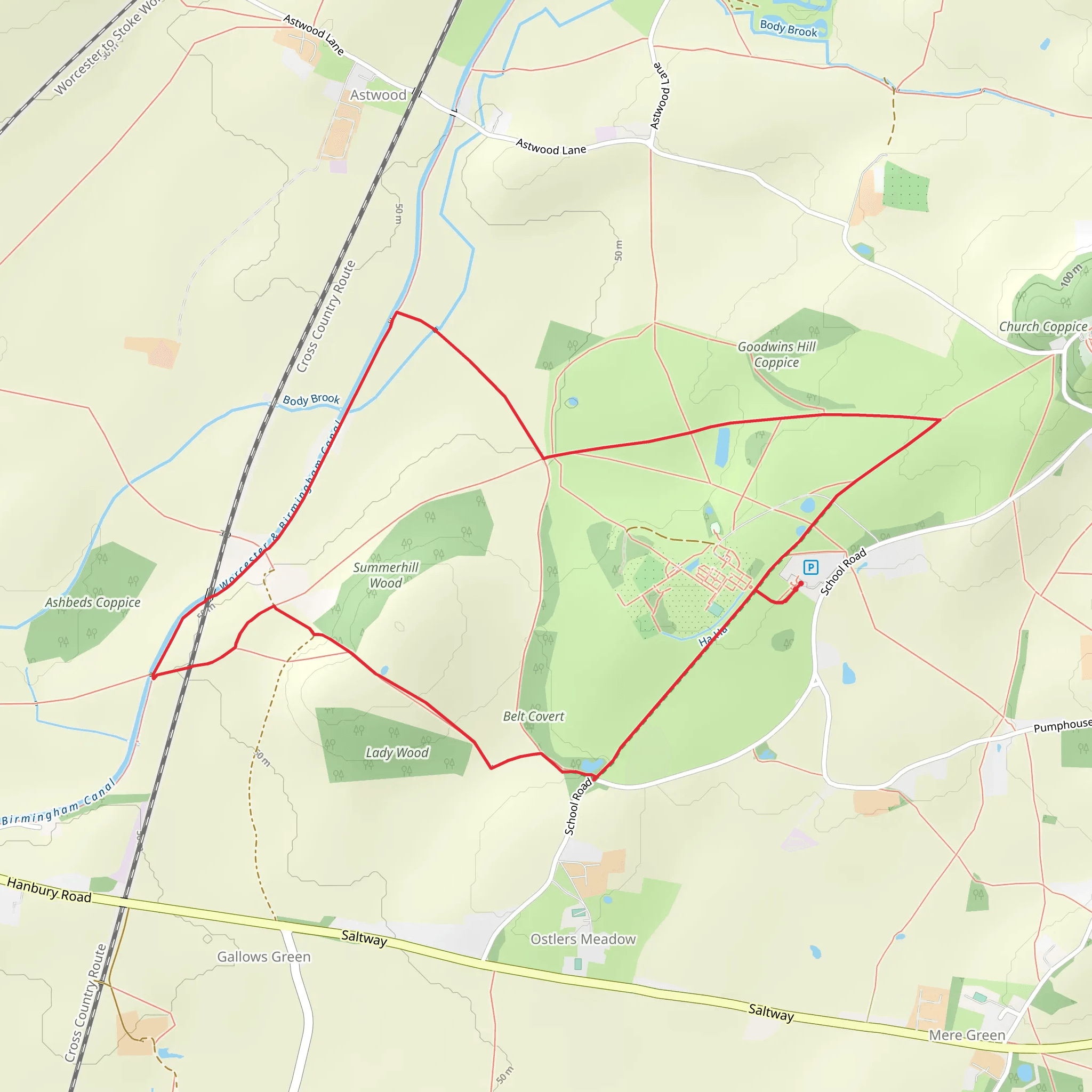 Hanbury Hall and Summerhill Wood Loop mobile static map