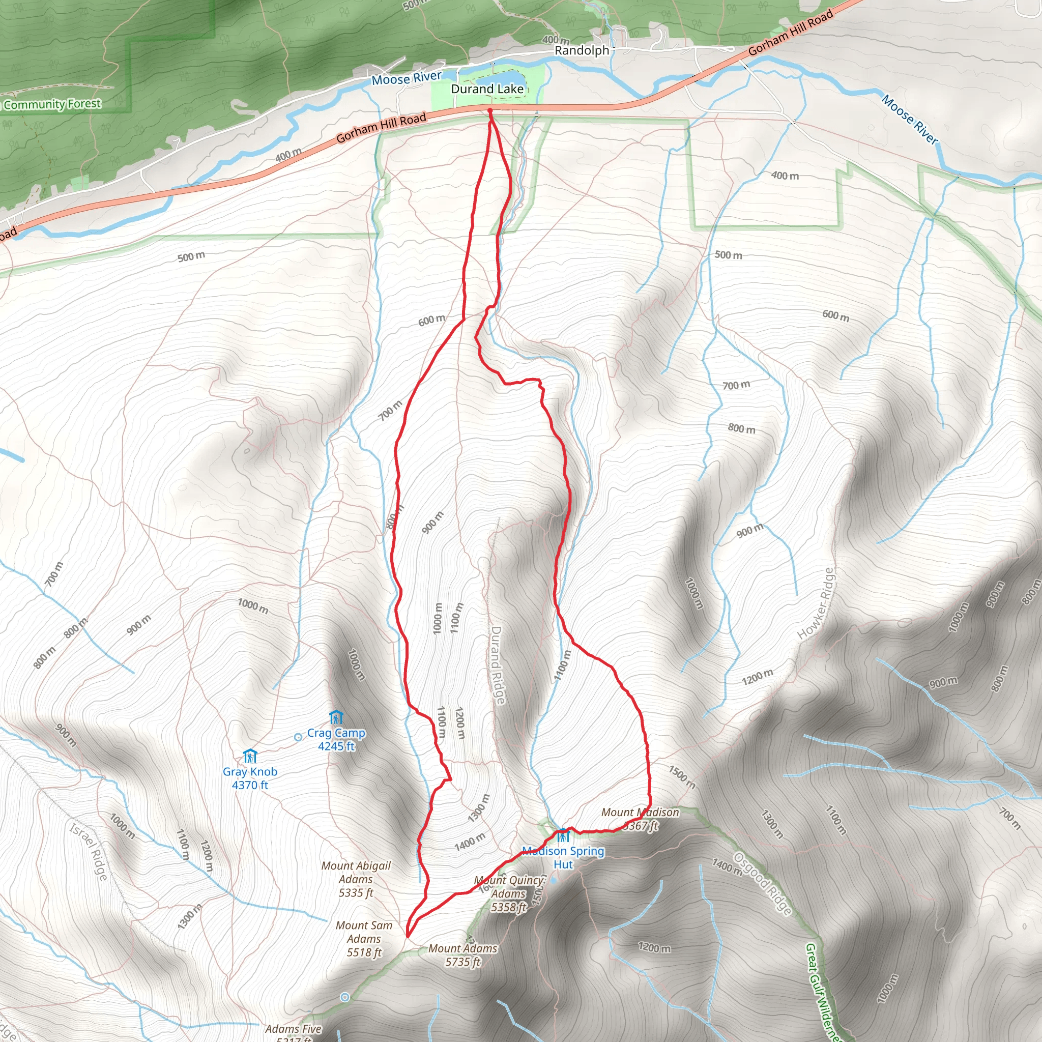 Mount Madison and Adams via Valley Trail mobile static map