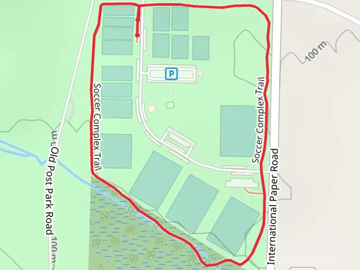 An image depicting the trail Soccer Complex Loop Trail and its surrounding area.