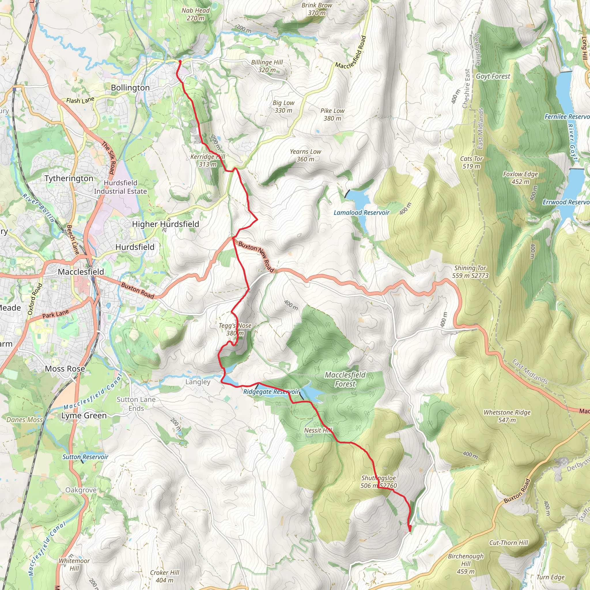 Shuttlingston , Ridgegate Reservoir and Bottoms Reservoir Walk mobile static map