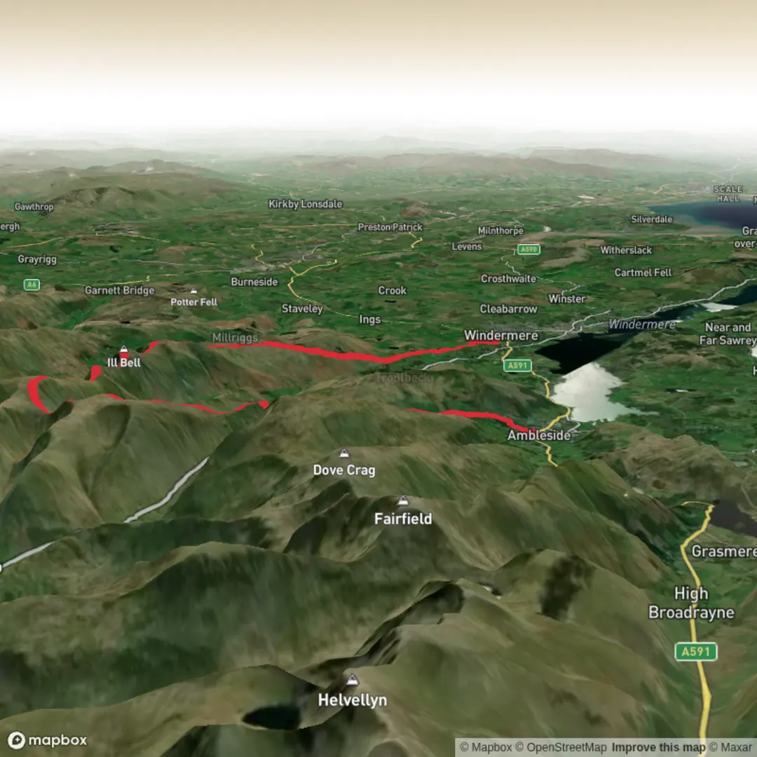 An image depicting the trail A Troutbeck horseshoe and its surrounding area.