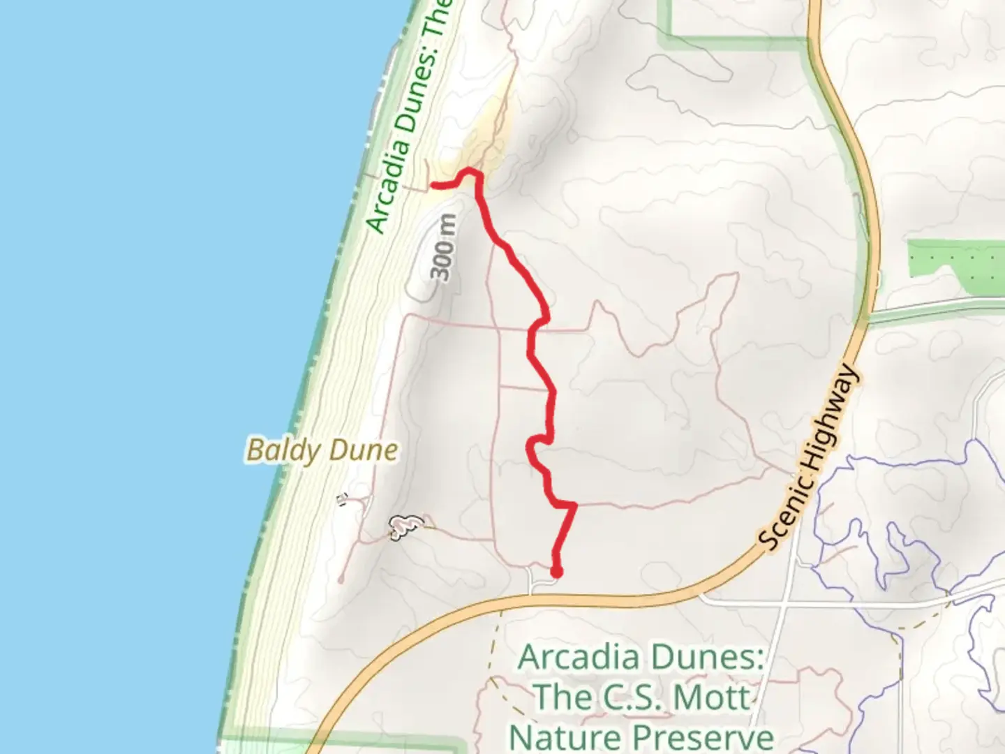 An image depicting the trail Arcadia Dunes - The C S Mott Nature Preserve and its surrounding area.
