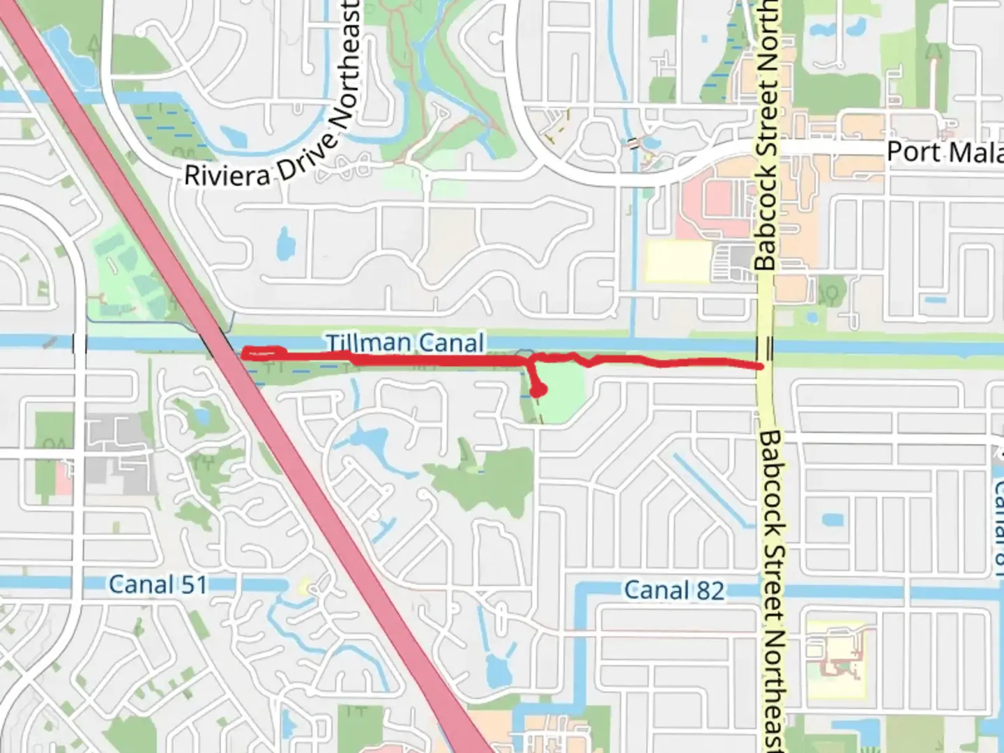 An image depicting the trail Tillman Canal Shore Walk and its surrounding area.