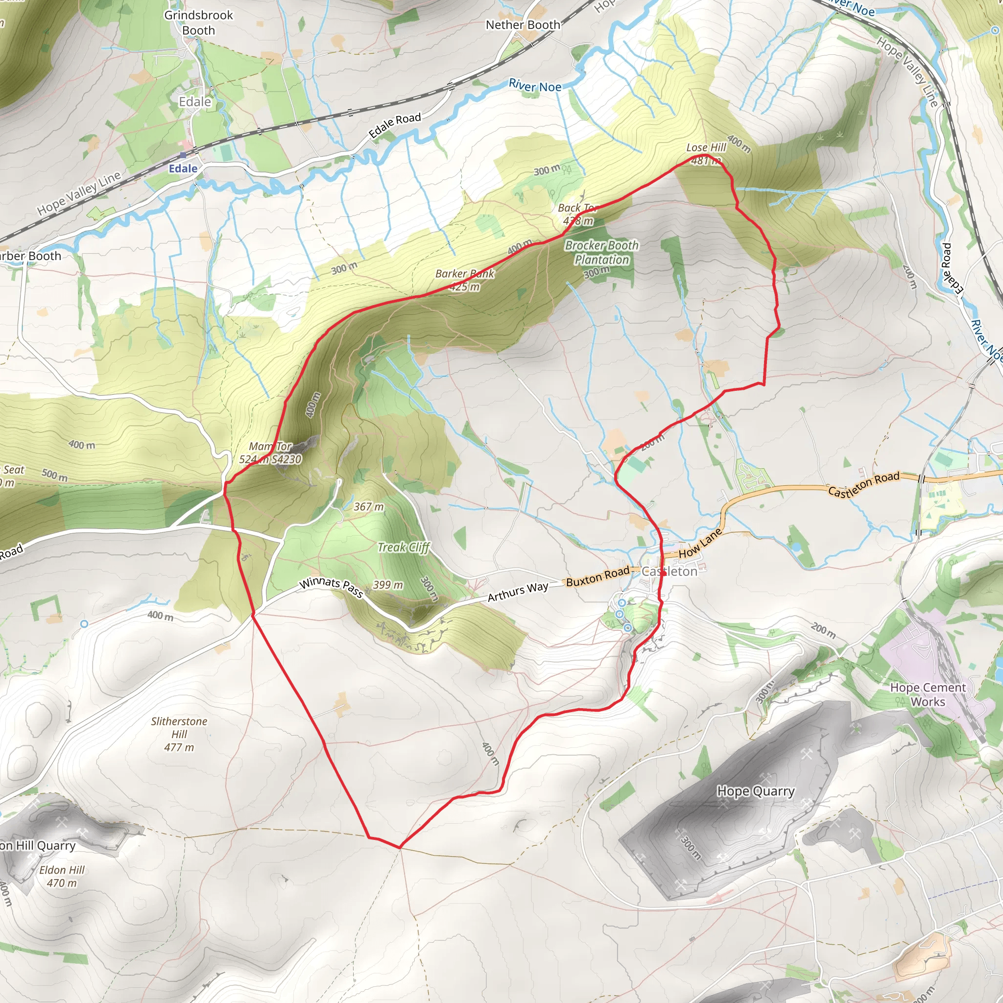 Lose Hill and Mam Tor Loop from Castleton mobile static map
