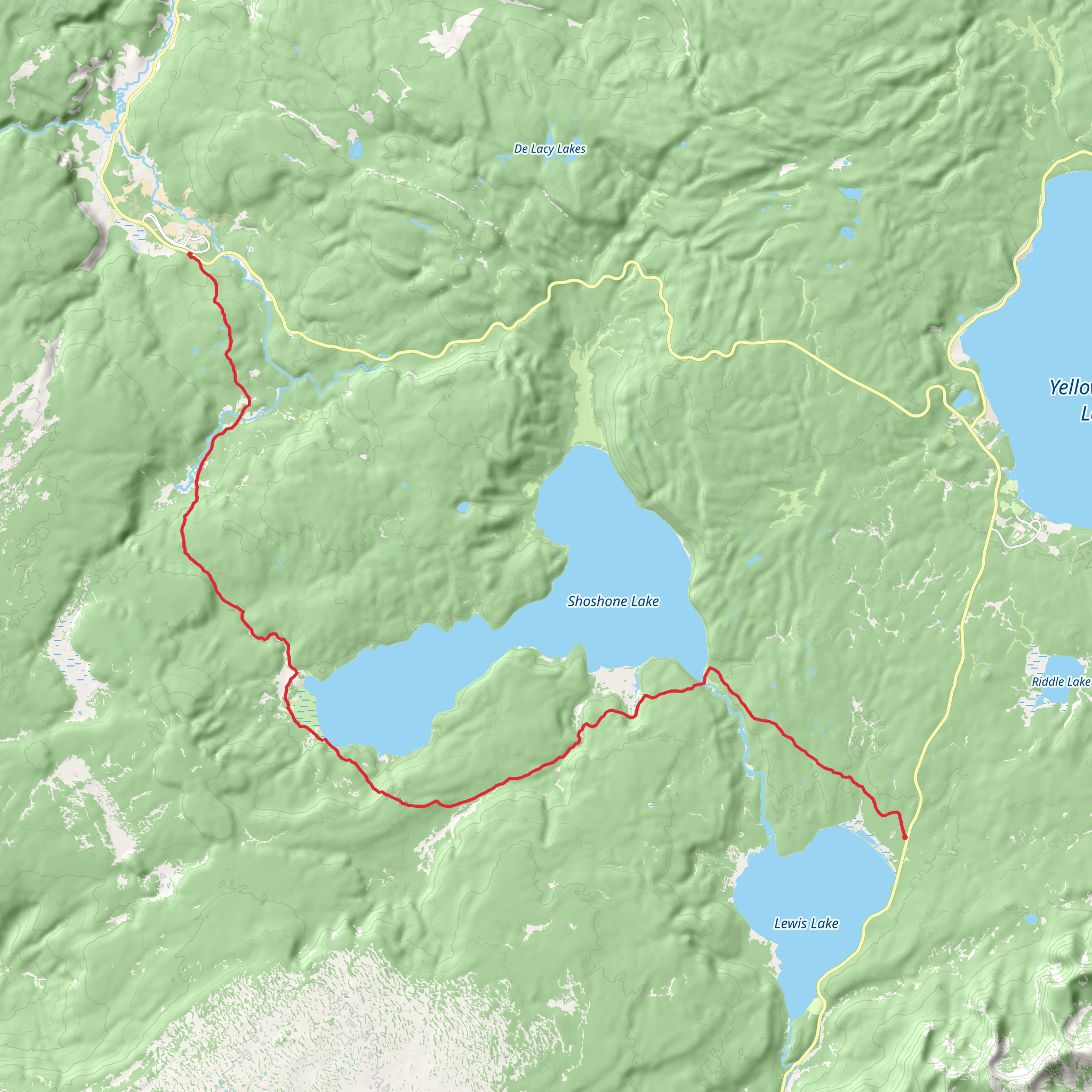 Lewis Lake to Shoshone Lake Trail via CDT mobile static map