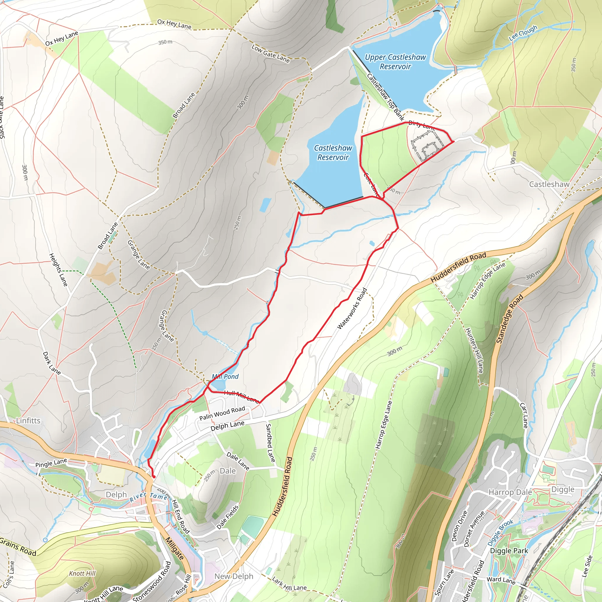 Mill Pond, Castleshaw Reservoir and Rigodunum Roman Fort Loop mobile static map