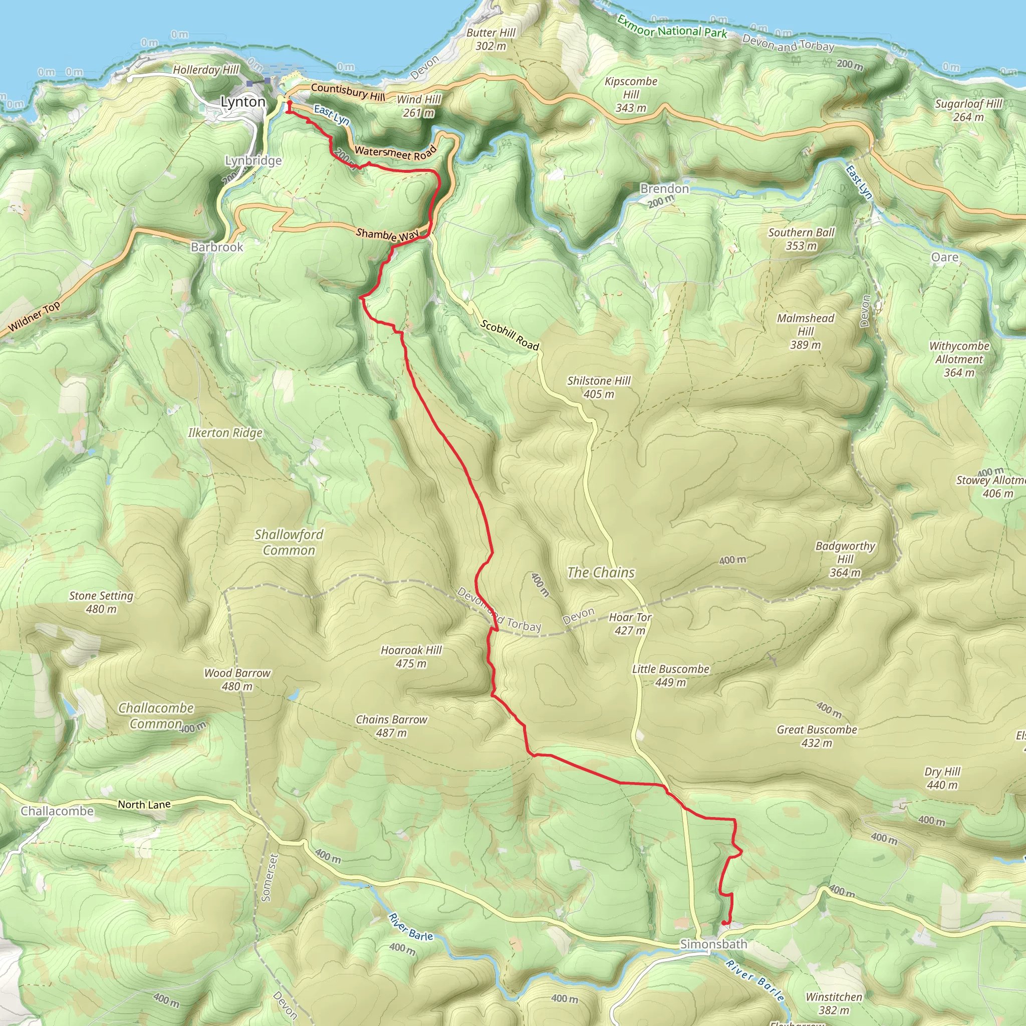Simonsbath to Lynmouth Walk mobile static map