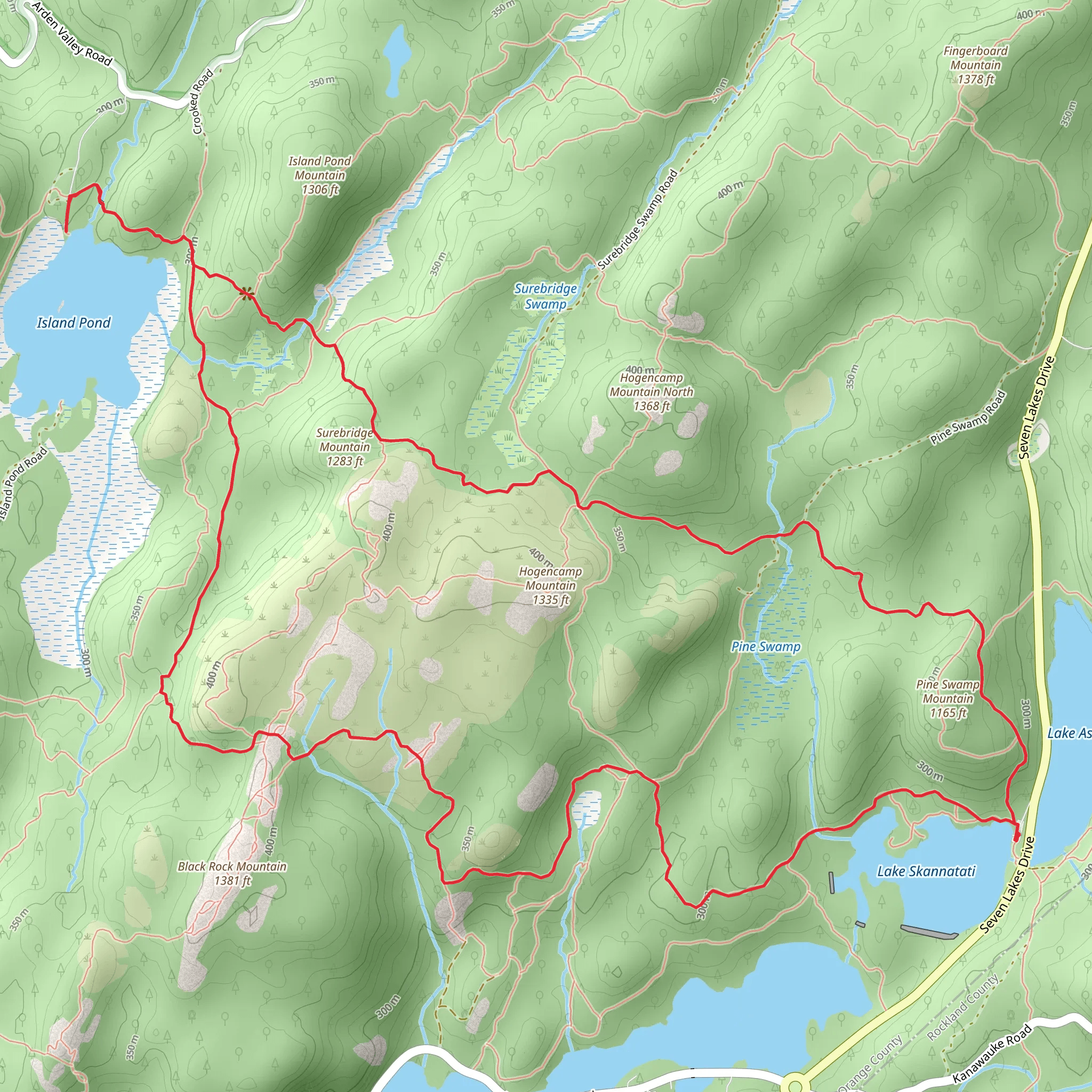Island Pond Loop via Dunning Trail and Arden-Surebridge Trail mobile static map