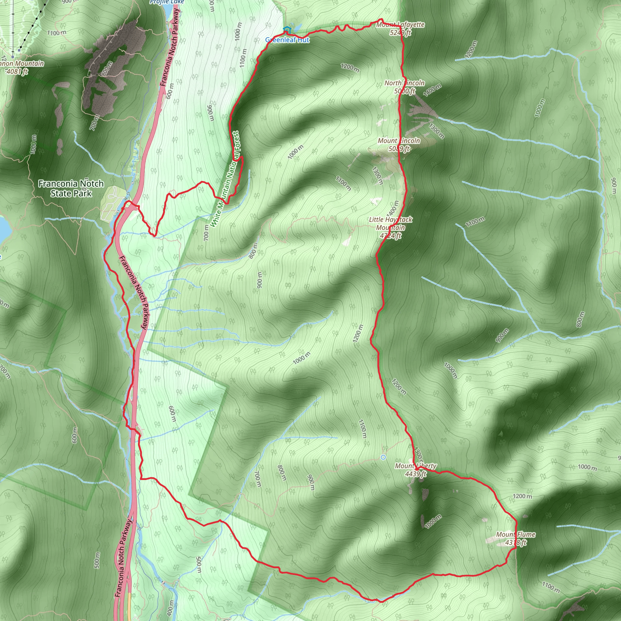 Mount Lincoln and Mount Liberty Loop via Flume Slide Trail mobile static map