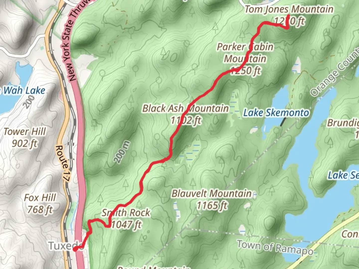 An image depicting the trail Tom Jones Mountain via Ramapo-Dunderberg Trail and its surrounding area.