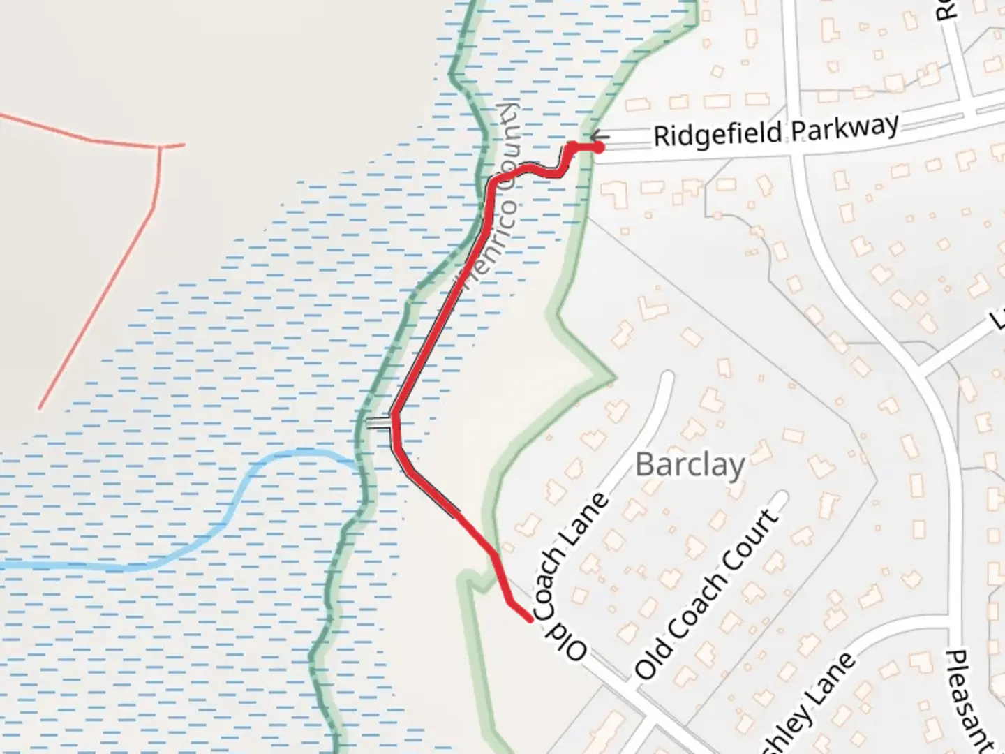 An image depicting the trail Tuckahoe Creek and its surrounding area.