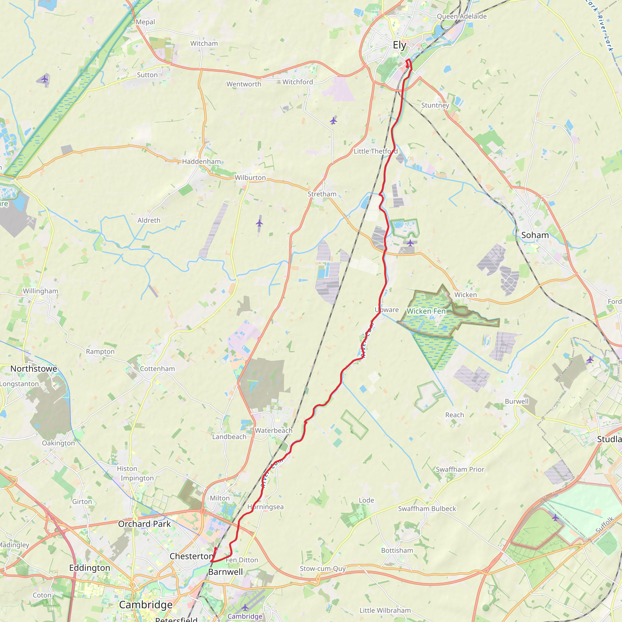 Cambridge Science Park to Ely Walk mobile static map