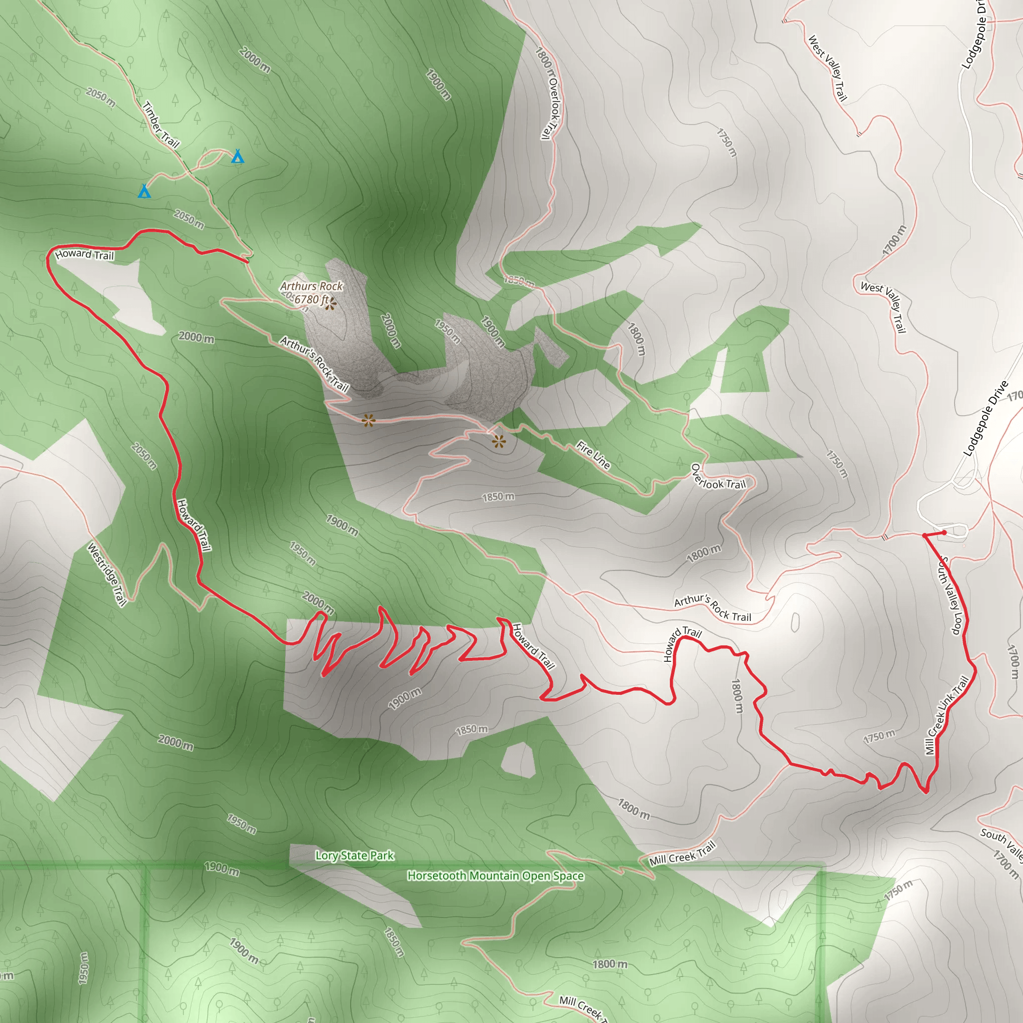 Arthurs Rock via Howard Trail mobile static map
