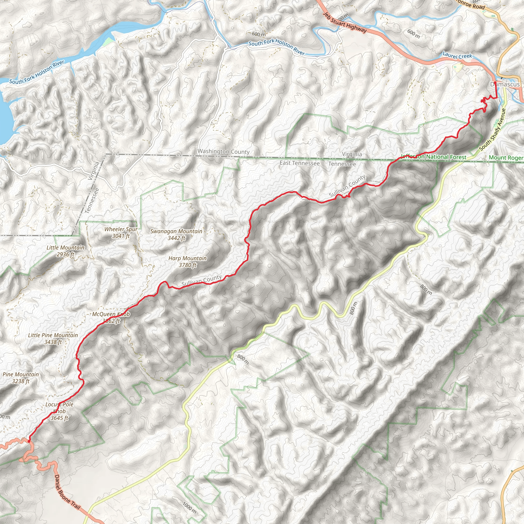 Locust Pole Knob to Damascus mobile static map