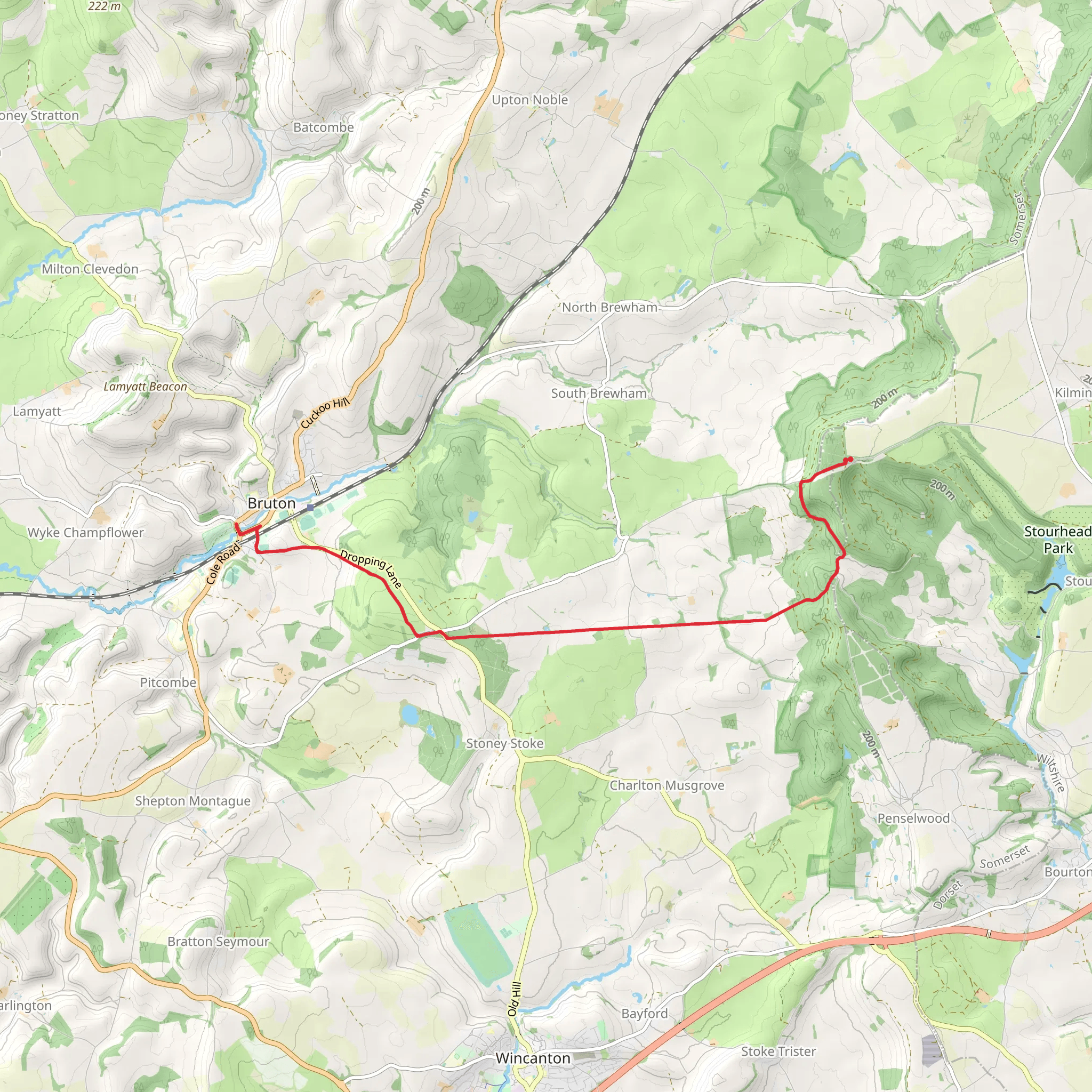 King Alfred's Tower to Bruton Walk mobile static map