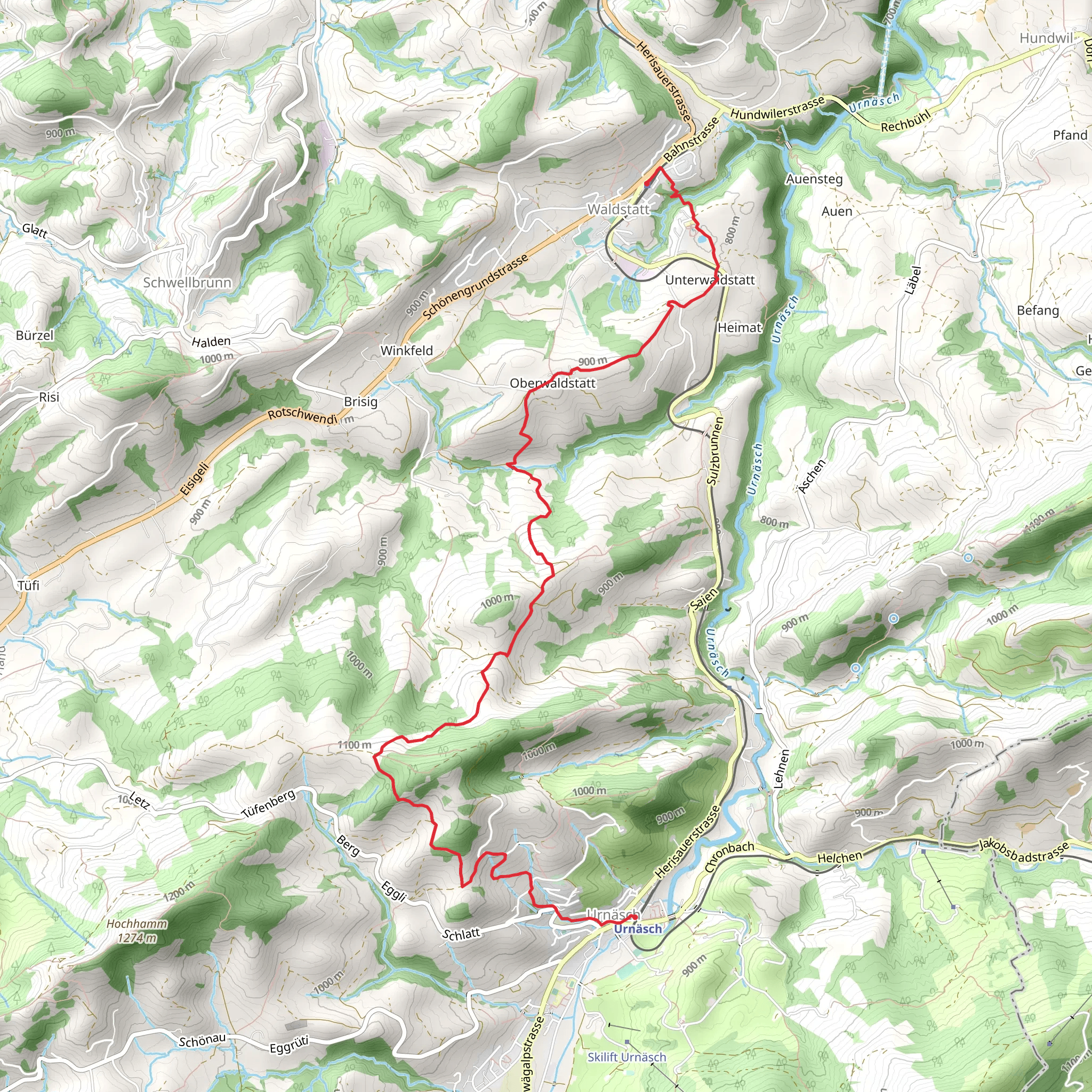 Urnäsch to Waldstatt mobile static map
