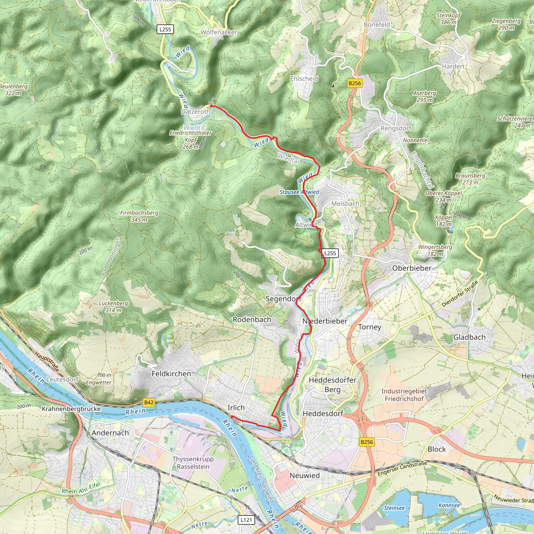 Datzeroth to Irlich via Wied Radweg mobile static map