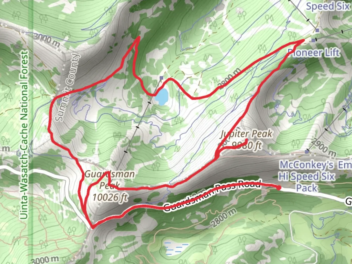 An image depicting the trail Jupiter Peak and Scott's Bypass Loop and its surrounding area.