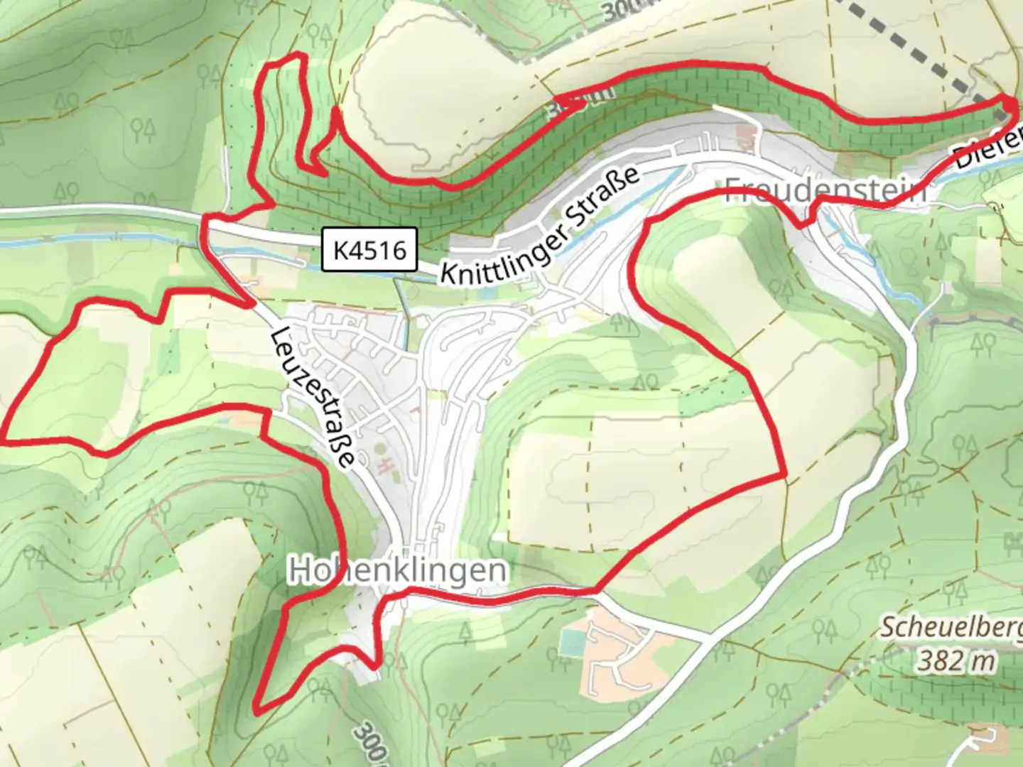 An image depicting the trail Maulbronner Steige and Hohenklingen and its surrounding area.