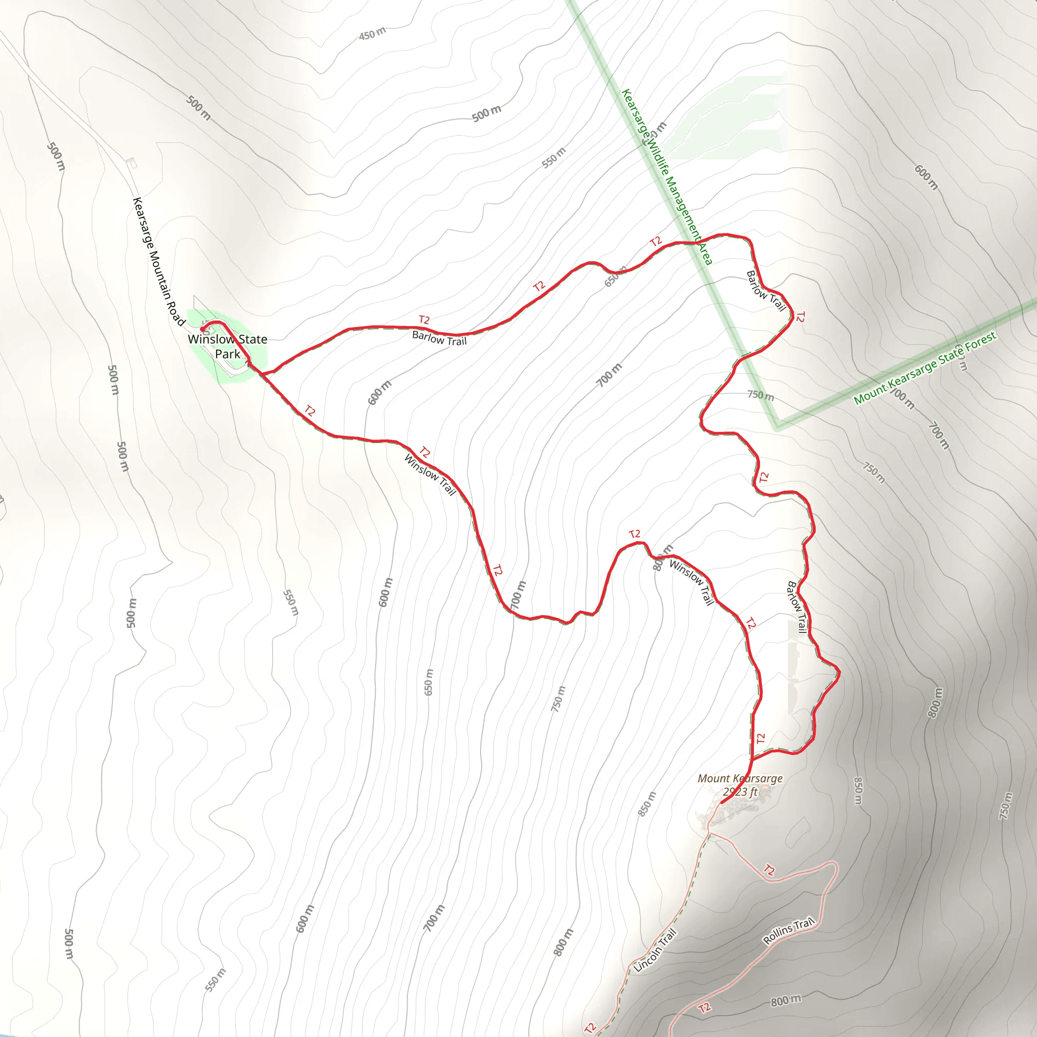 Mount Kearsarge via Winslow and Barlow Trail mobile static map