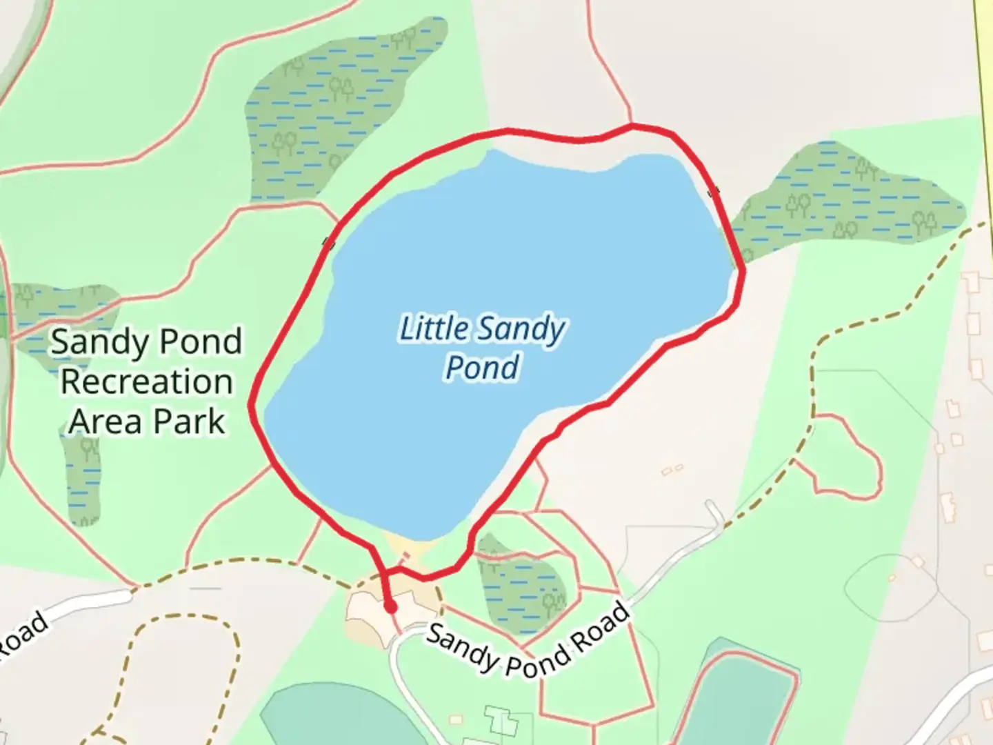 An image depicting the trail Little Sandy Pond Loop and its surrounding area.