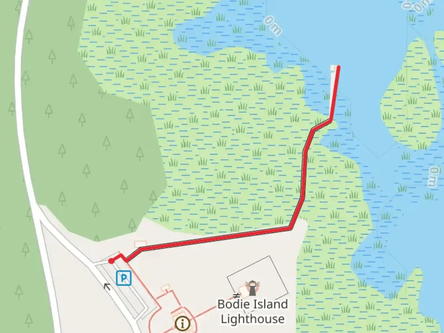 An image depicting the trail Bodie Island Lighthouse Road and its surrounding area.