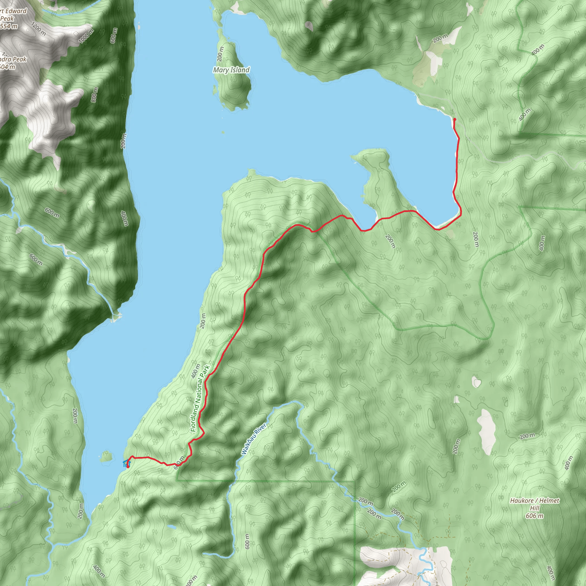 Lake Hauroko to Teal Bay Hut Track mobile static map