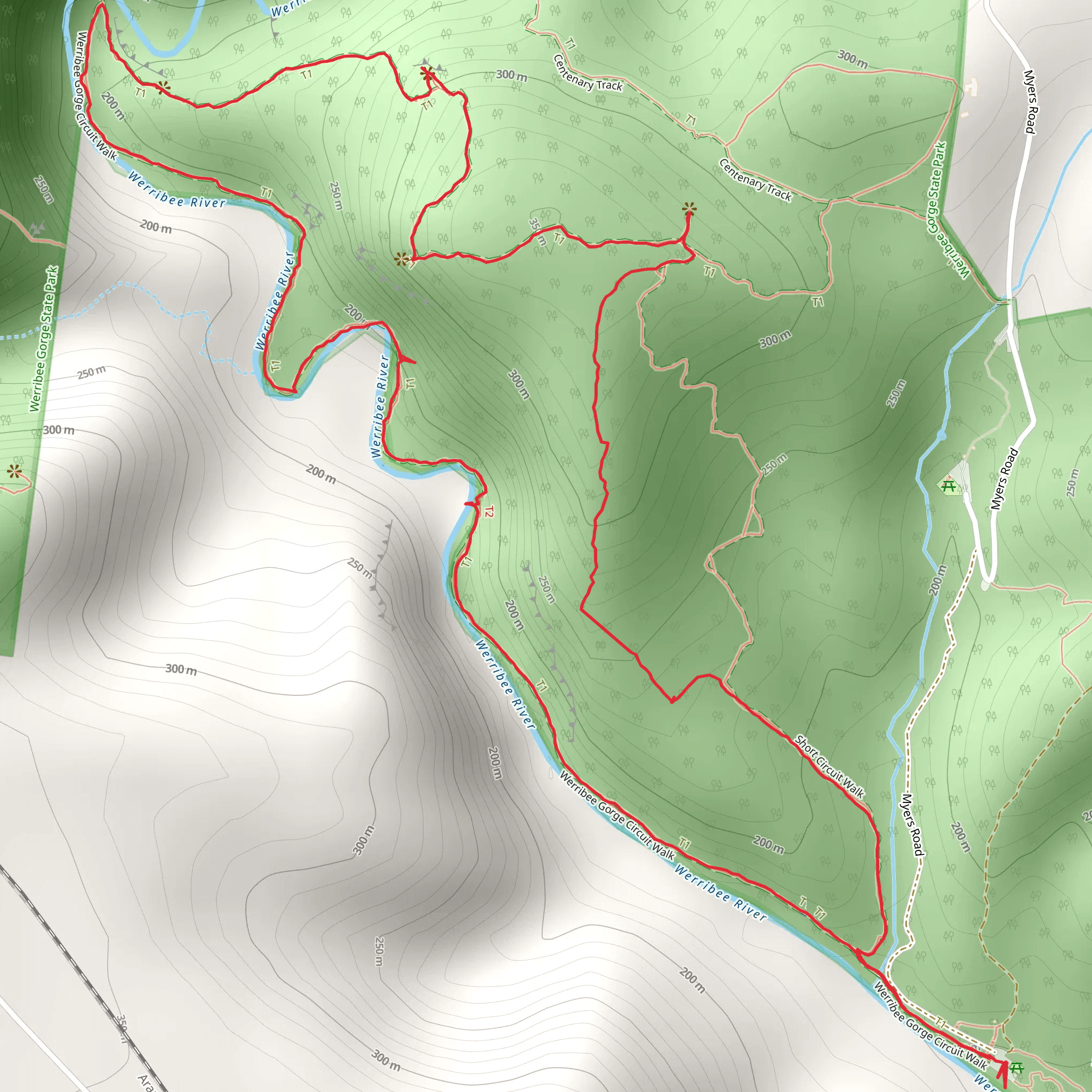 Werribee Gorge Circuit Trail via the Shelter Shed mobile static map