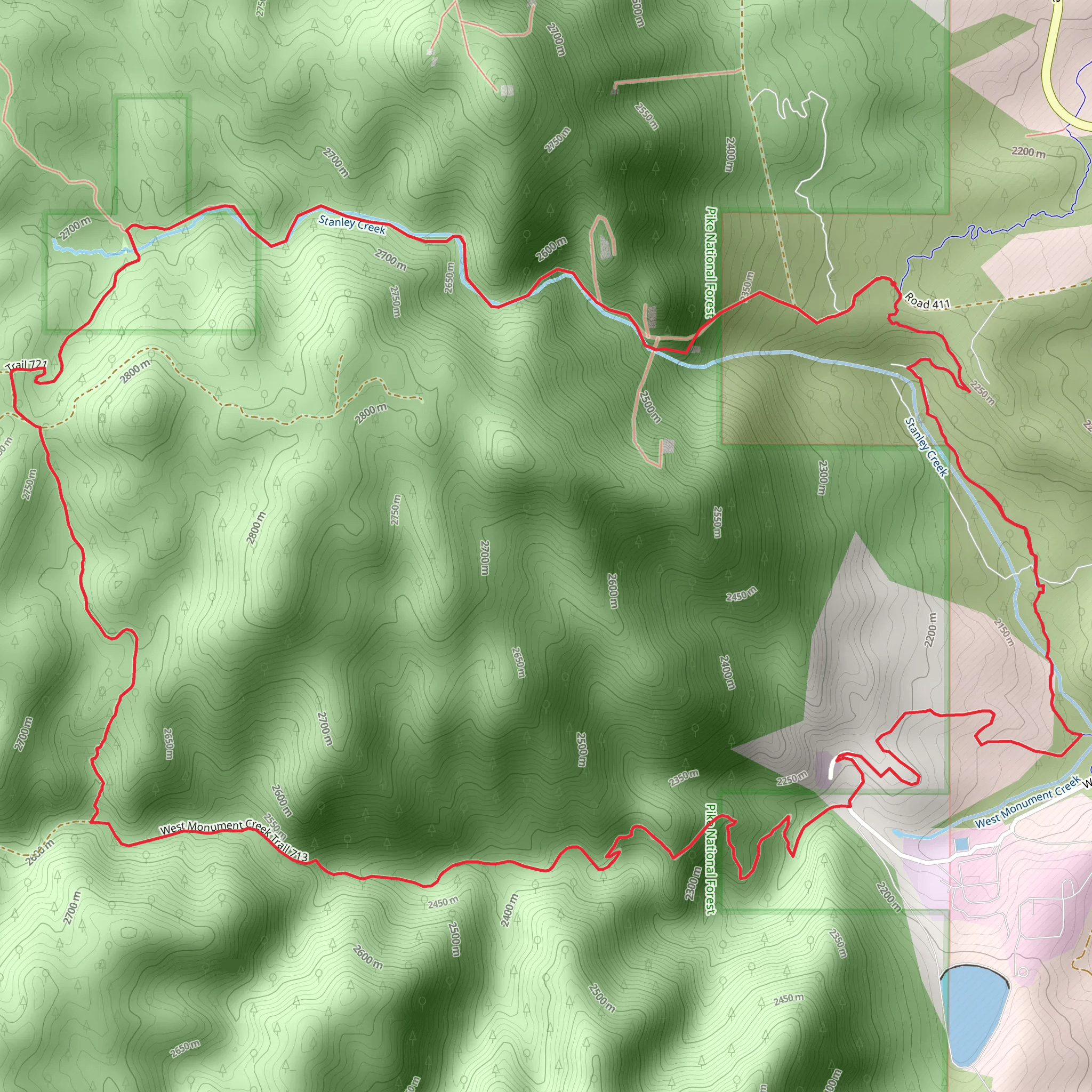 Stanley Canyon and West Monument Creek Loop Trail mobile static map