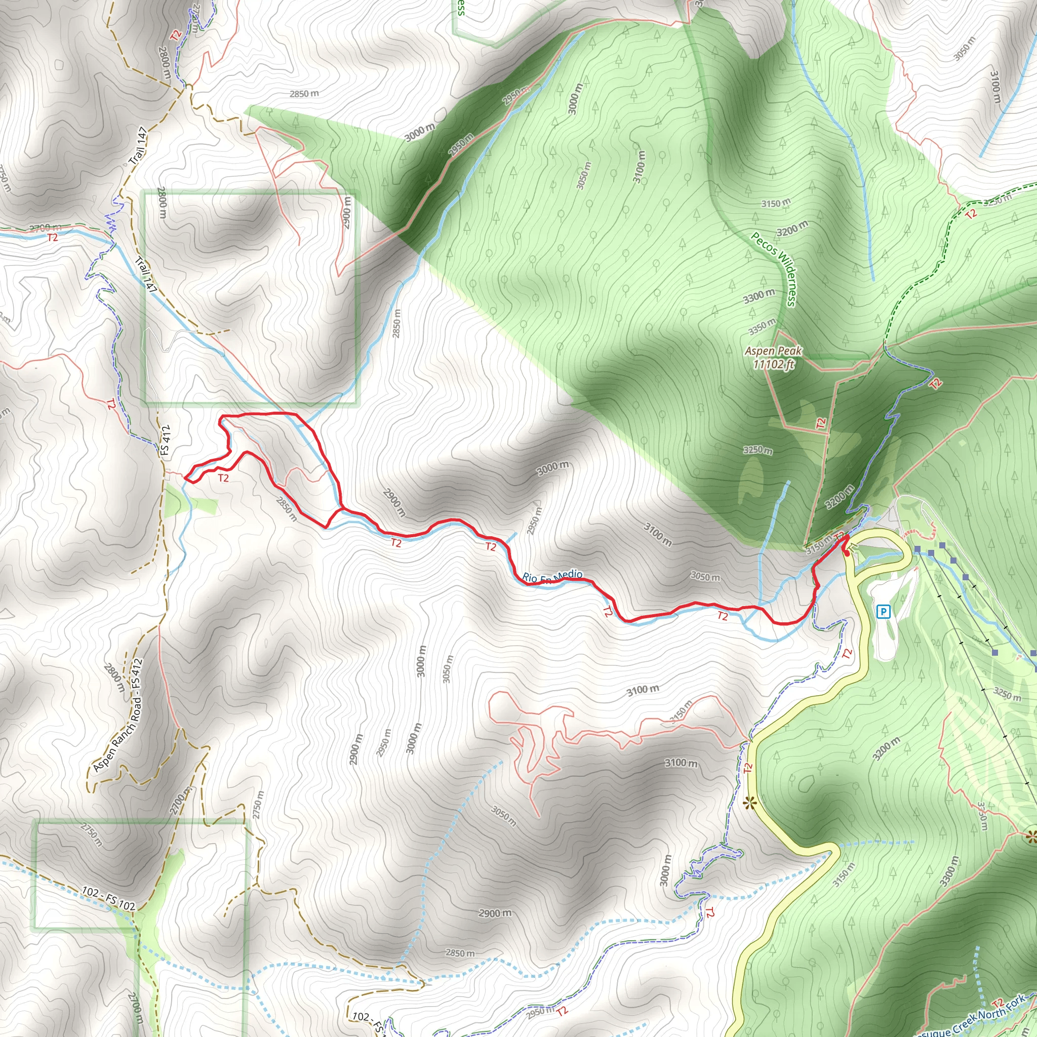 Rio en Medio Trail, Rio en Medio Trail Alt and Route Rio En Medio Shortcut mobile static map
