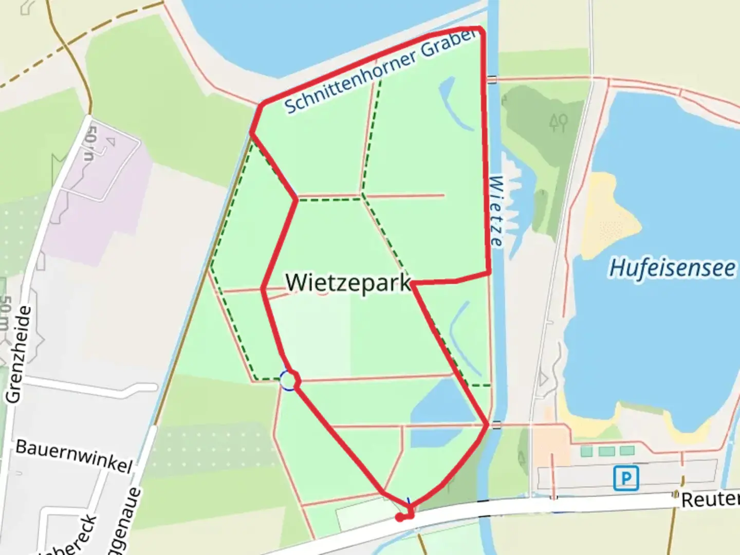 An image depicting the trail Wietzepark Loop and its surrounding area.
