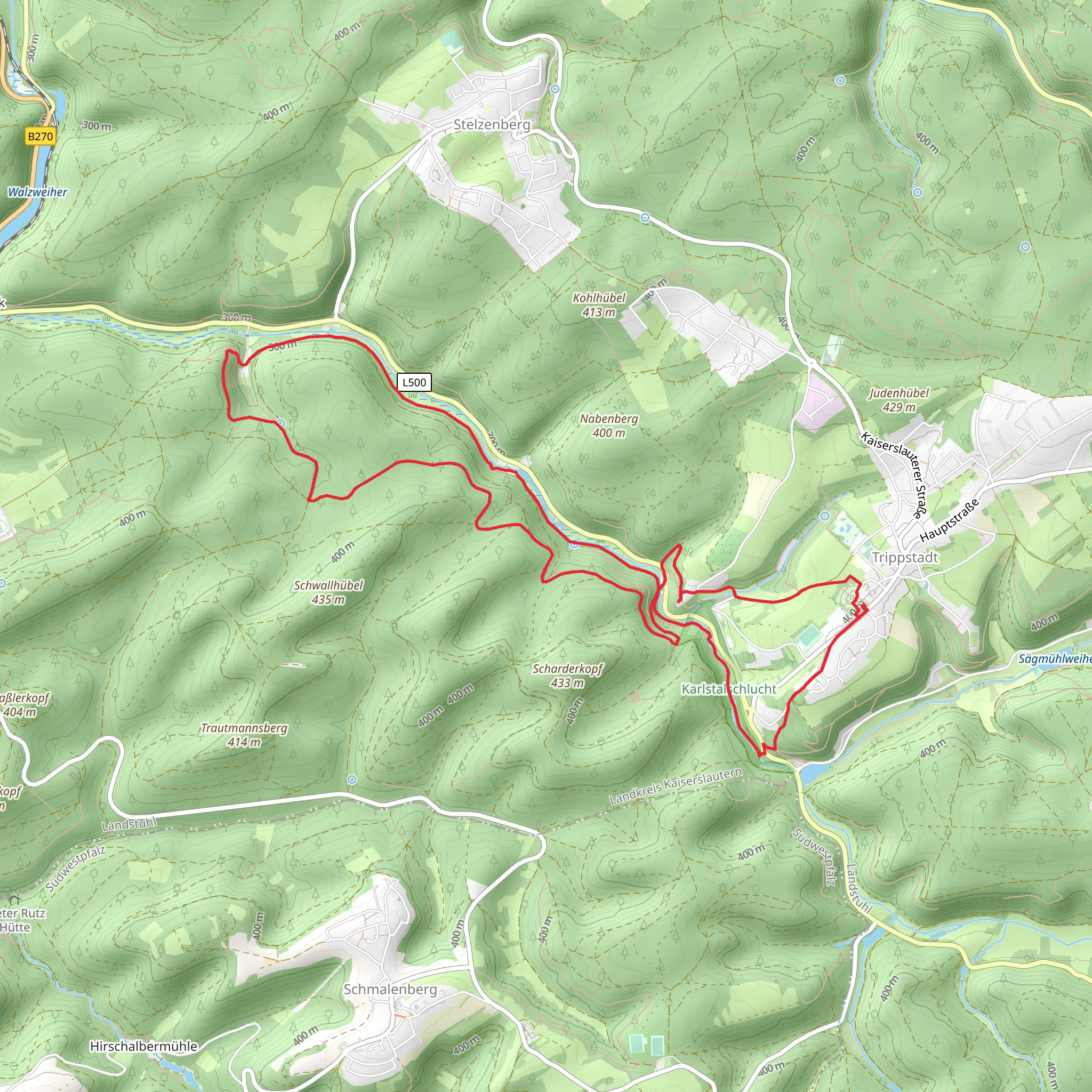 Moosalbe and Burg Wilenstein via Franken Hessen Kurpfalz Weg Teil mobile static map