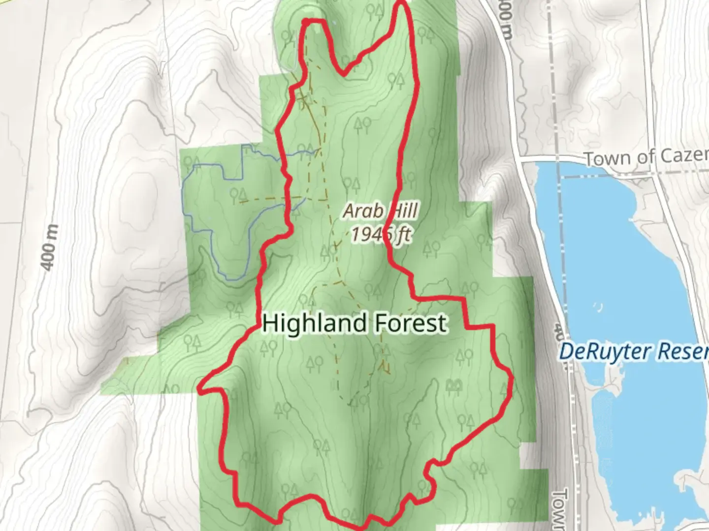 An image depicting the trail Highland Forest Nature Trail and Arab Hill Loop Trail and its surrounding area.