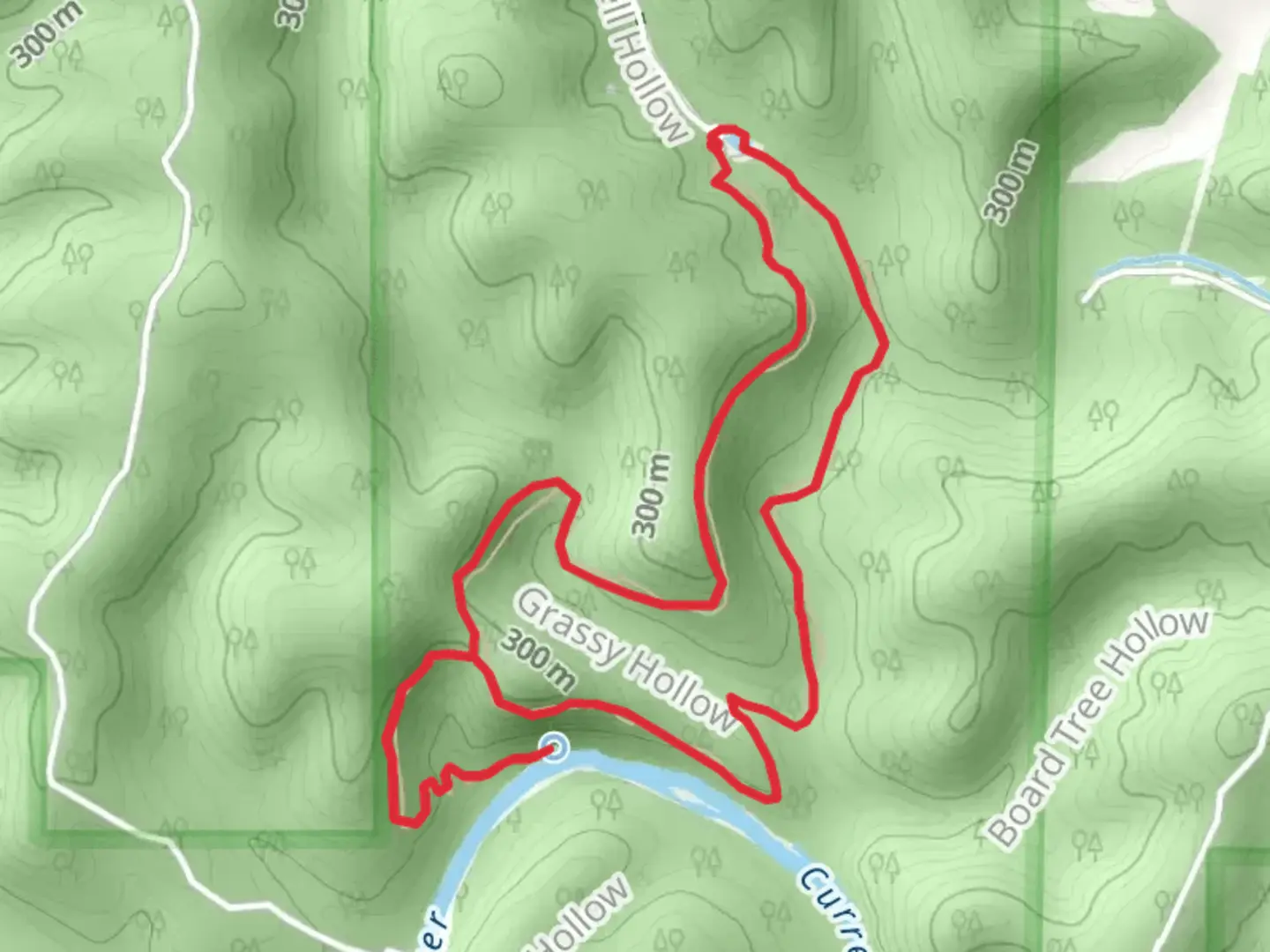 An image depicting the trail Cave Spring Loop Trail and its surrounding area.