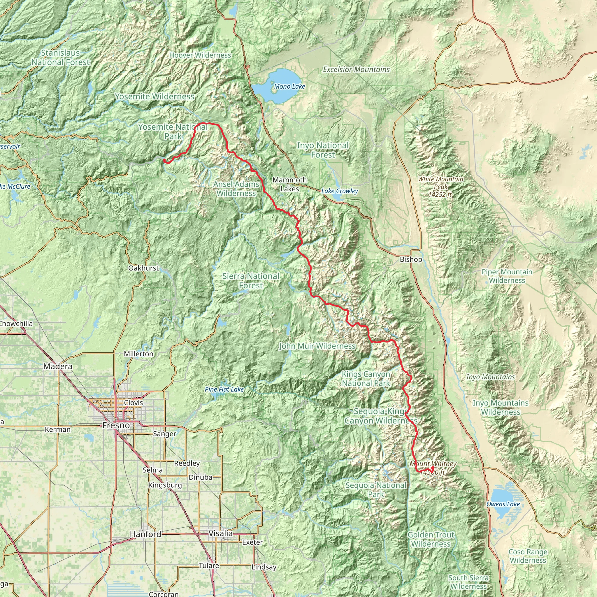 John Muir Trail mobile static map