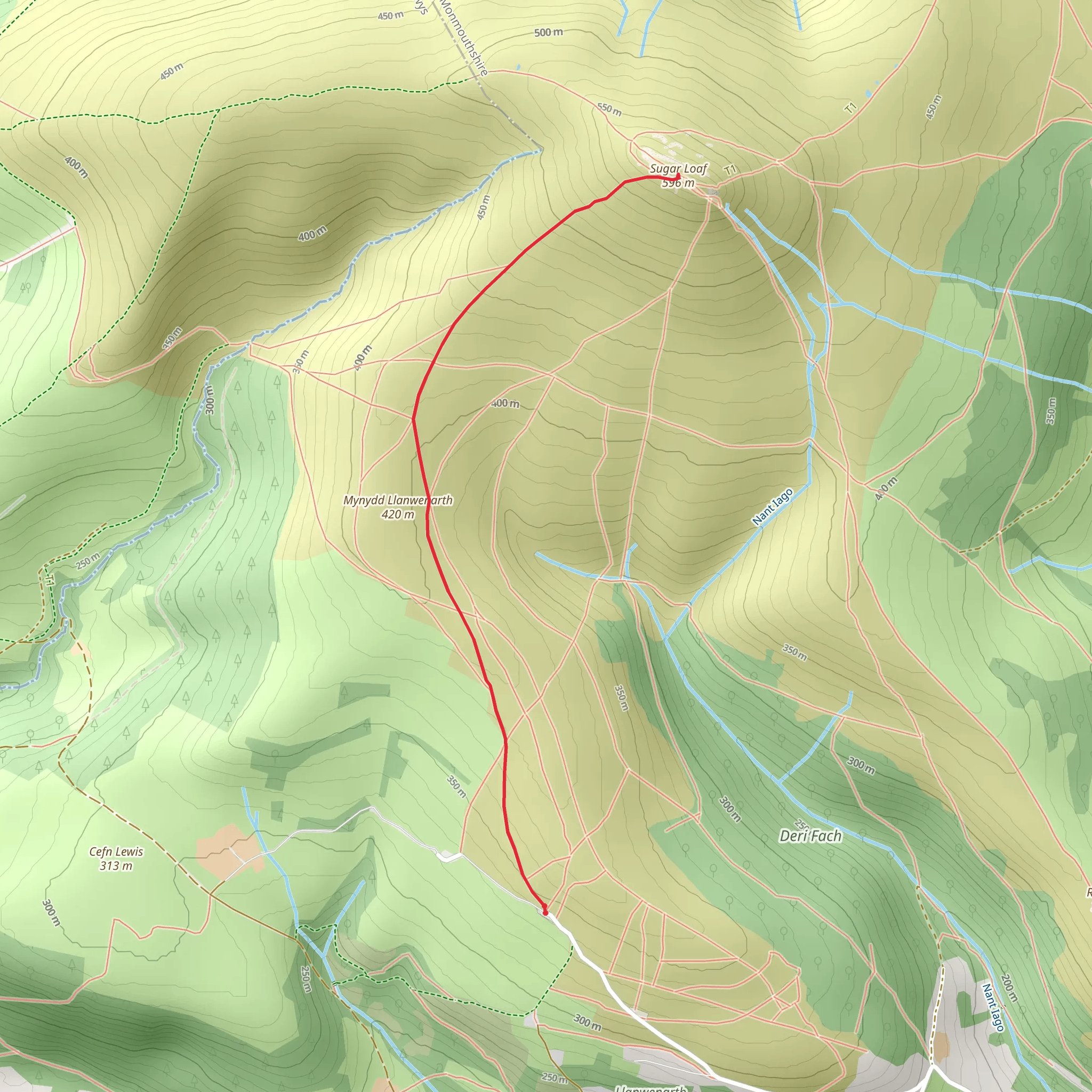 The Sugar Loaf from near Abergavenny - Short Ascent mobile static map