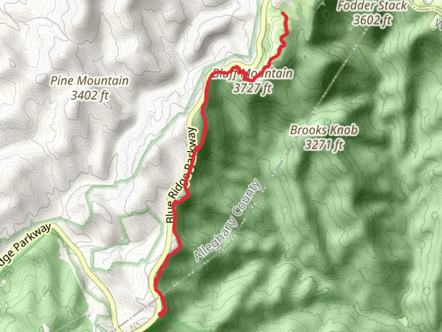 An image depicting the trail Bluff Mountain Trail Out and Back and its surrounding area.