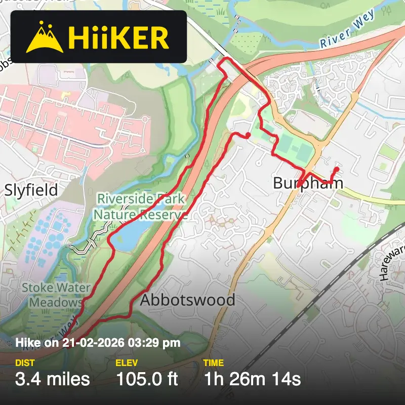 A map preview of the recording Hike on 21-02-2026 03:29 pm.