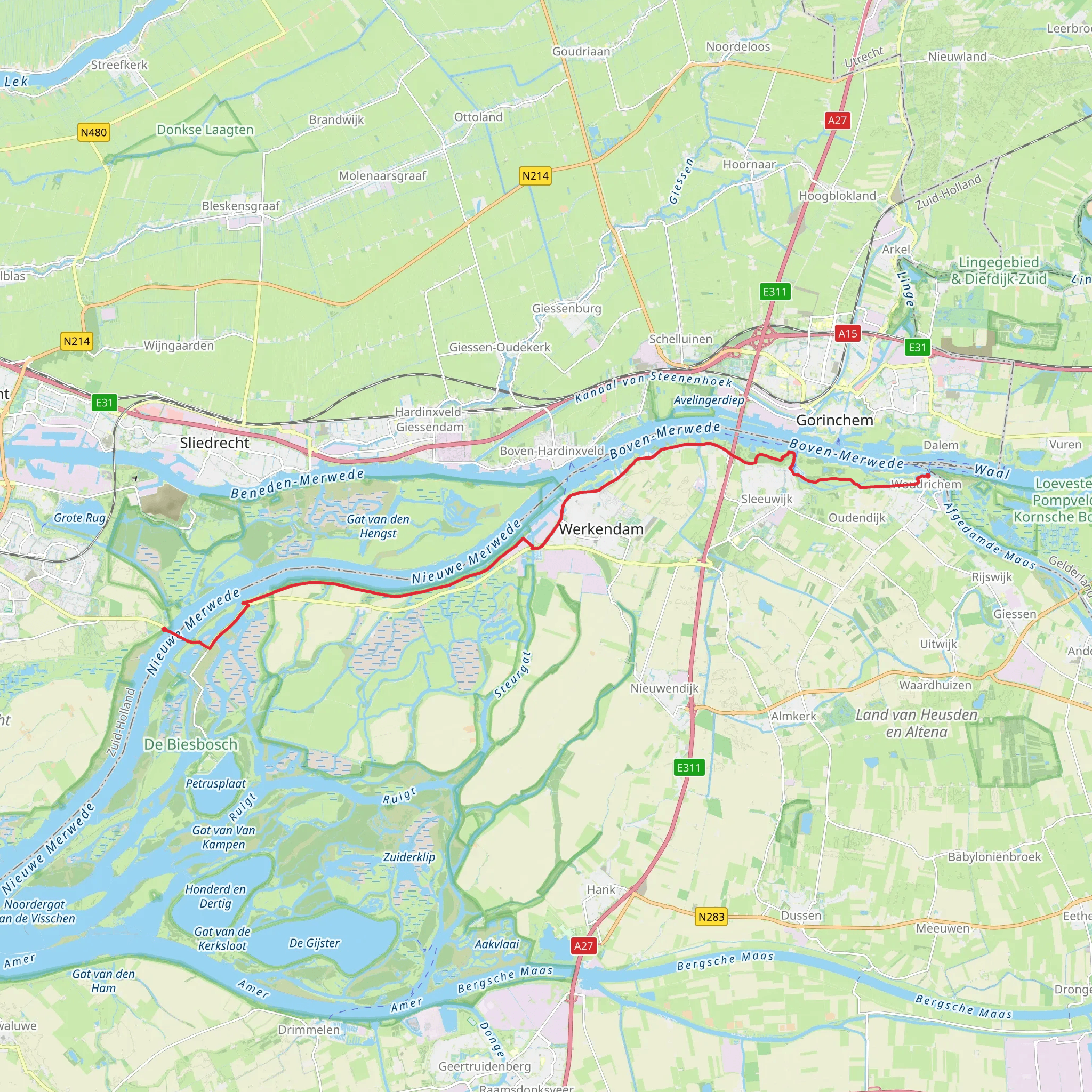 Woudrichem to Dordrecht via Nieuwe Merwede mobile static map