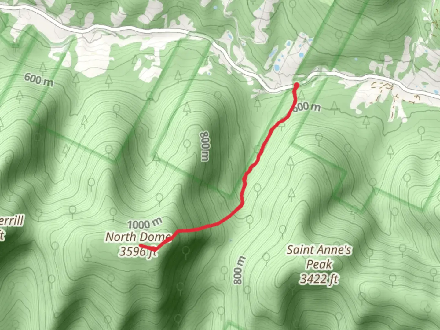 An image depicting the trail North Dome from Spruceton Road and its surrounding area.