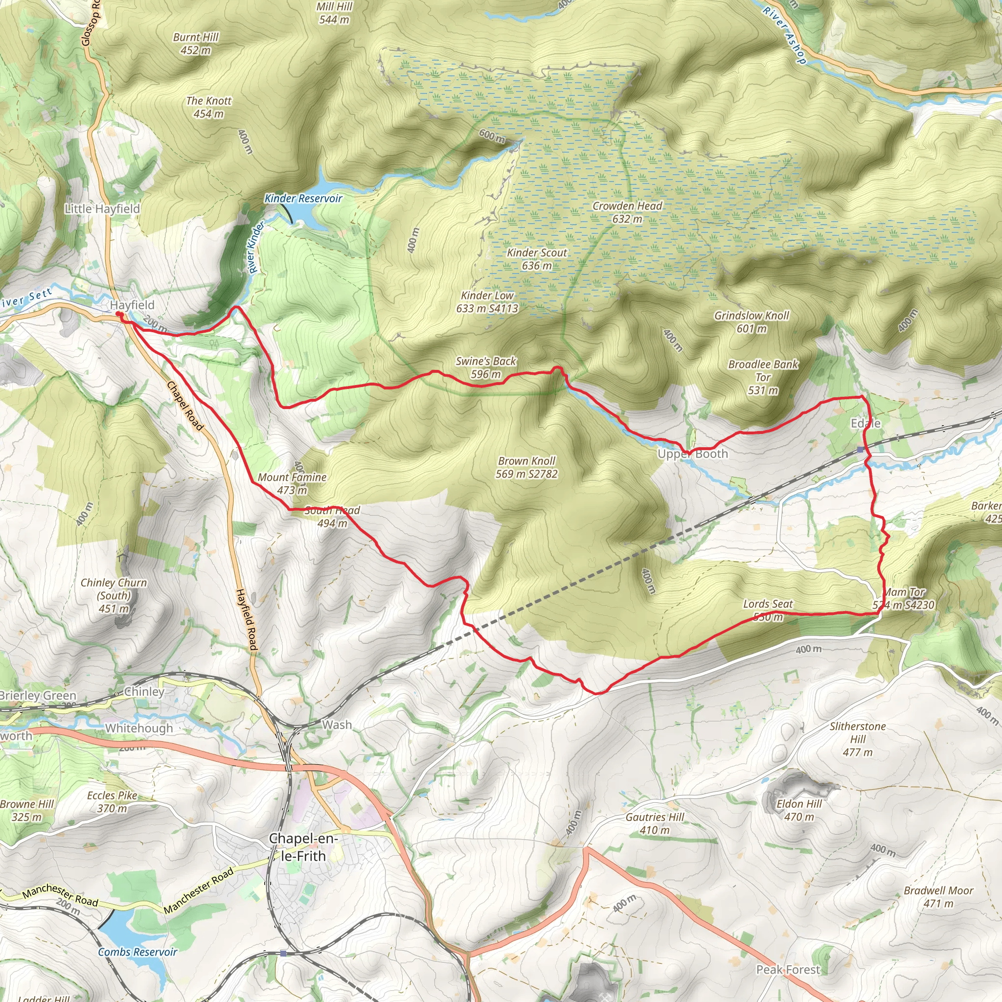Hayfield to Edale Loop via South Head and Mam Tor mobile static map