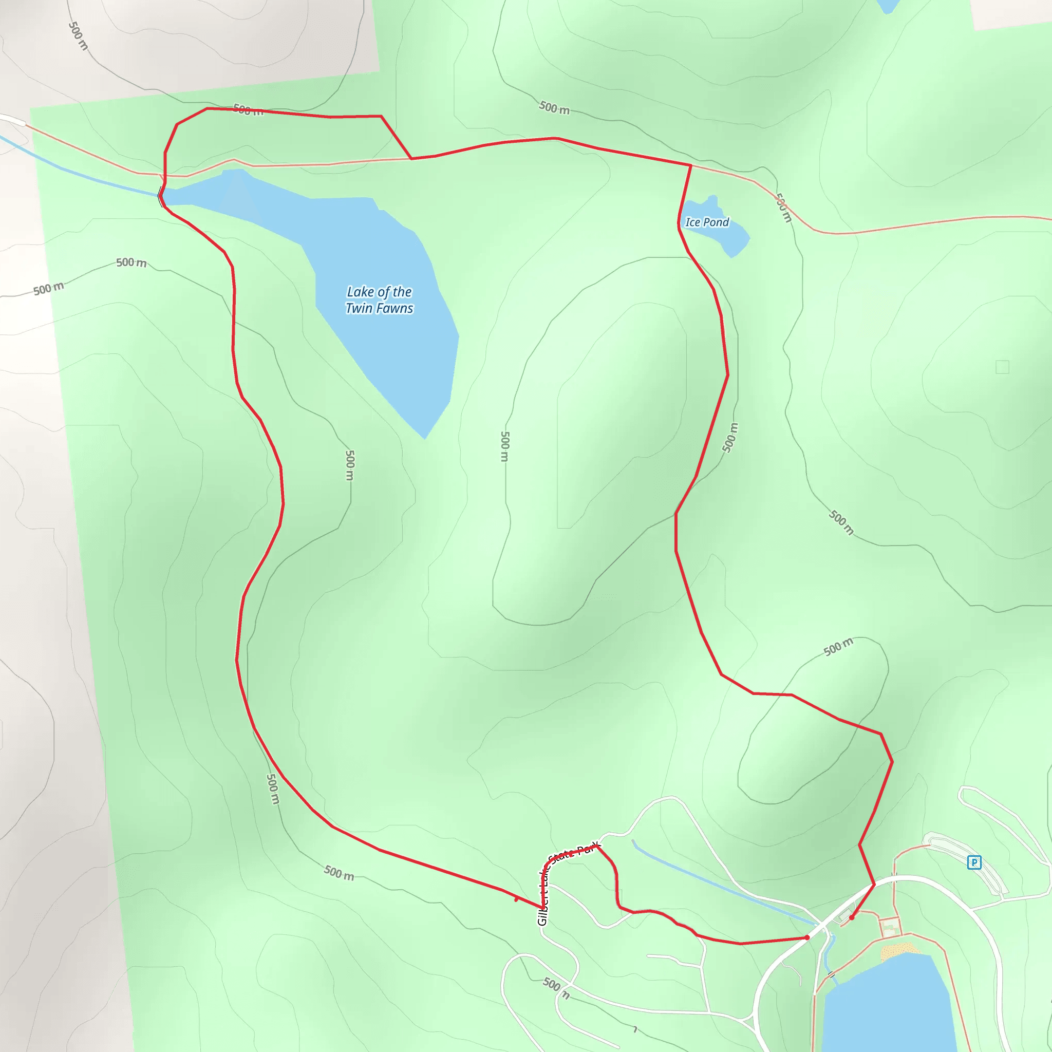 Lake of the Twin Fawns and Gilbert Lake State Park Loop mobile static map