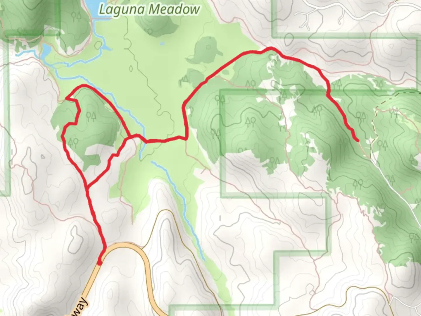 An image depicting the trail Water of the Woods Spur, Kemp Spur and Agua Dulce Loop Trail and its surrounding area.