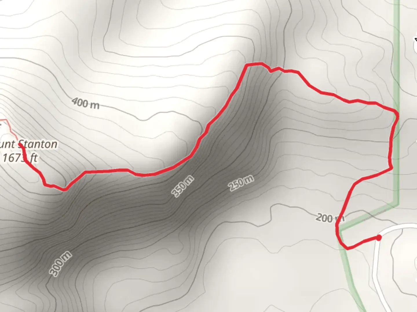 An image depicting the trail Mount Stanton Covered Bridge Lane Out and Back and its surrounding area.