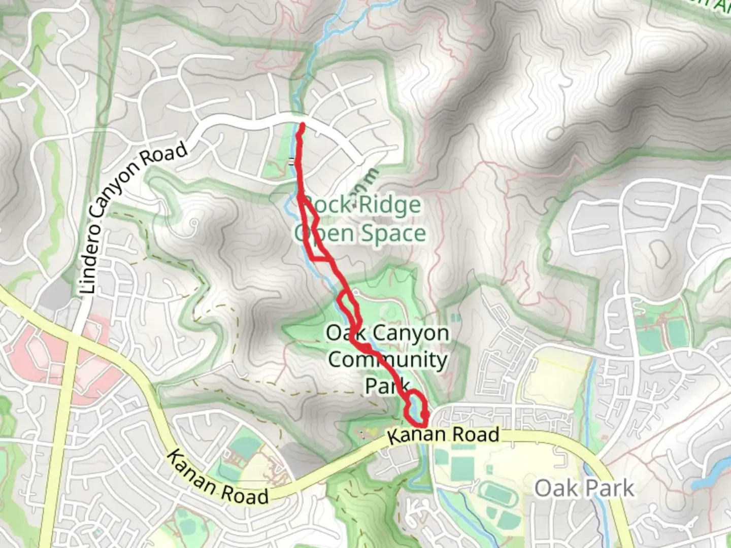 An image depicting the trail Eagle View Park and Oak Canyon Community Park Loop and its surrounding area.