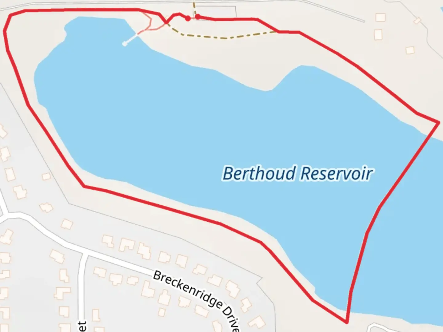 An image depicting the trail Berthoud Reservoir Loop and its surrounding area.