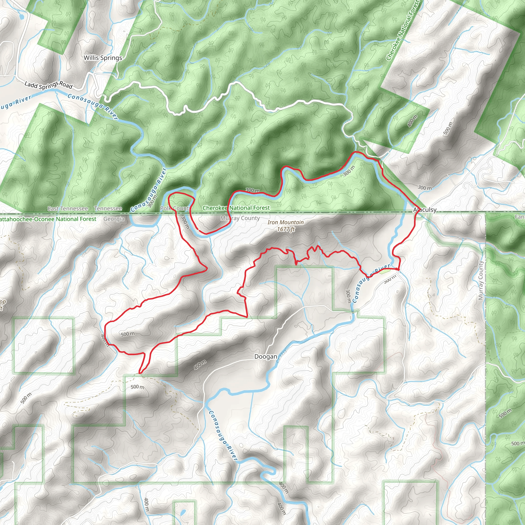 Conasauga River and Iron Mountain Loop mobile static map