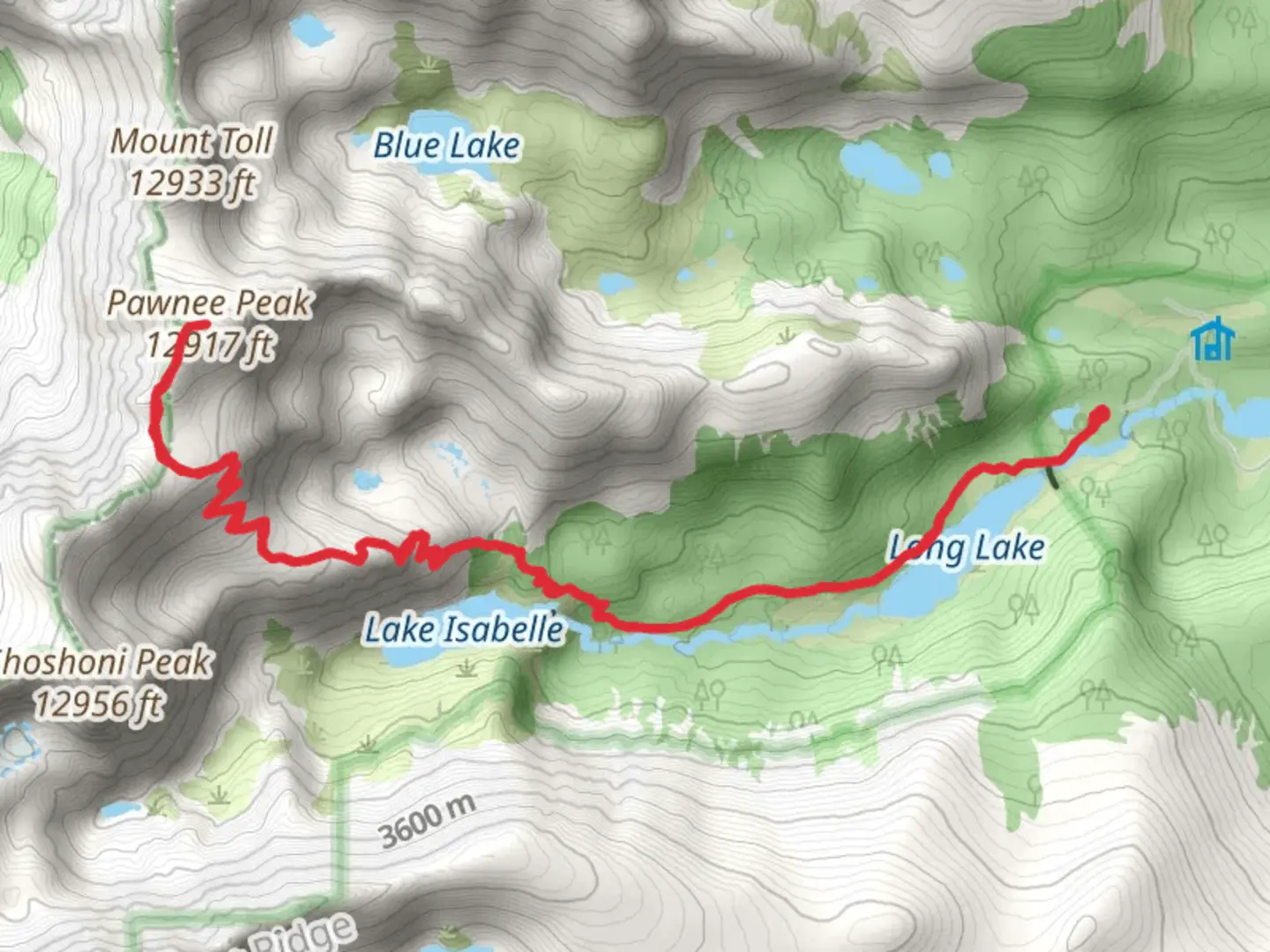 An image depicting the trail Pawnee Peak via Pawnee Pass Trail and its surrounding area.