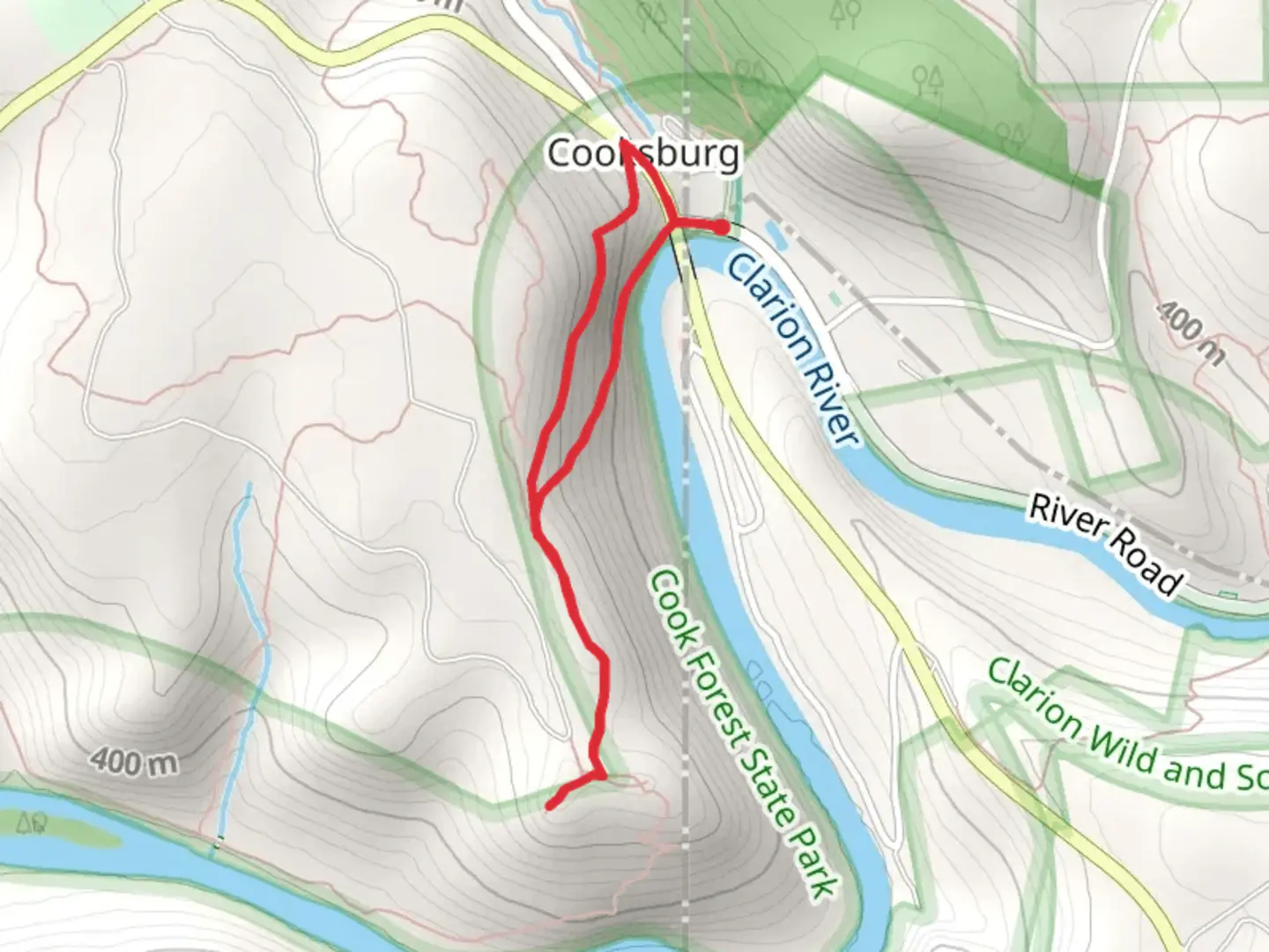 An image depicting the trail Lookout Tower from River Road and its surrounding area.